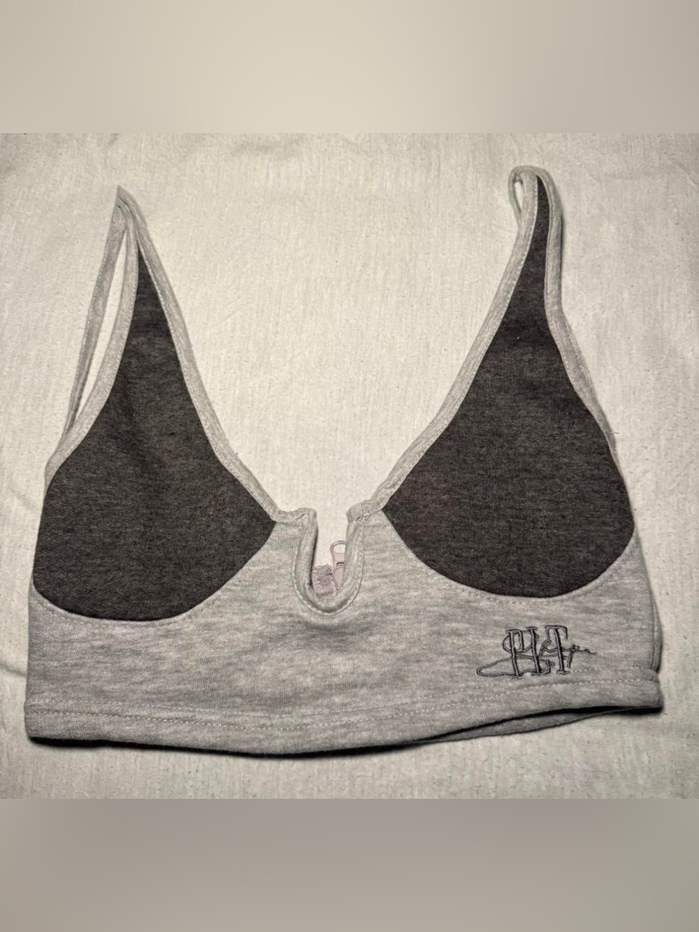 PrettyLittleThing Light Gray & Charcoal Two-Tone Bralette